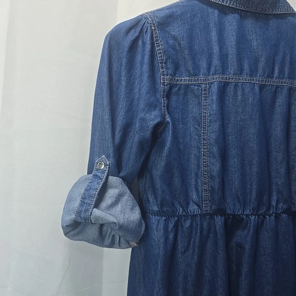 Justice Denim Shirt Dress Girls Size 14 Blue Rhinestone Embellished Long Sleeve